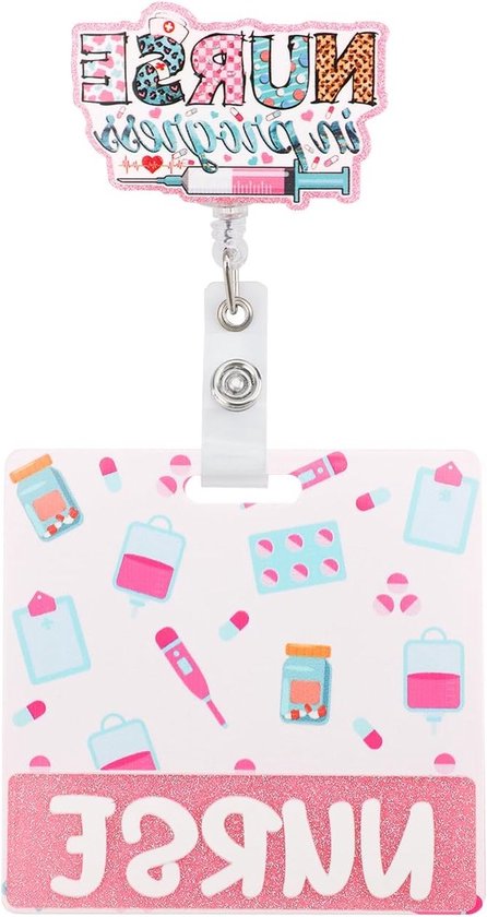 Leuke roze badge reel met badge buddy kaart, retractable badge clip en ID houder voor verpleegkundigen, ideaal als cadeau voor zorgprofessionals van Merkloos