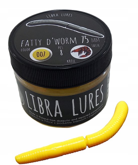 Libra Lures Fatty D'Worm 007 Geel 7,5cm - Prikkelende Kunstaas van Merkloos