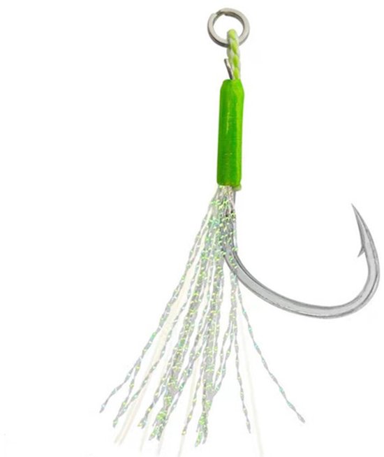 Lichtgevende vishaken met gecoate stalen kern, verkrijgbaar in de maten 1#, 1/0, 2/0, 3/0 en 4/0 (enkele/dubbele haken). Geschikt voor vissen op zee en vanuit een boot; enkele/dubbele haken zijn ook geschikt voor makreel en andere kleine vissen.