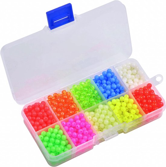 Lichtgevende Viskralen - Glow-In-The-Dark Viskralen - Voorkomt Verwarren Van Haken - Beschermt Vislijn En Knots - 5 Mm Plastic Drie Kleuren - 1 Doos Met Vakken - Voor Carolina Rig En Nachtvisserij van Merkloos