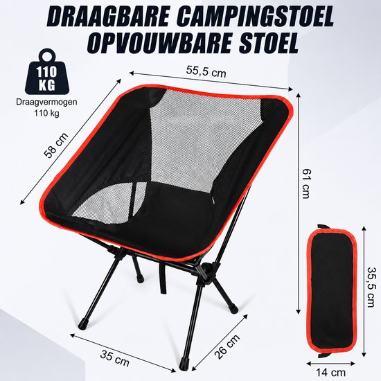 Lichtgewicht Campingstoel 110 kg – Opvouwbare Klapstoel met Draagtas – Compact & Draagbaar – Voor Strand, Kamperen & Vissen