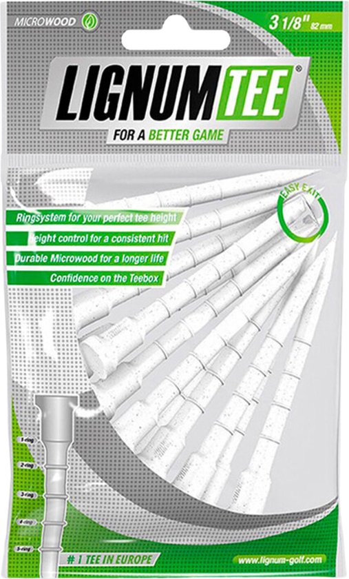 Lignum tee 82mm - 12 stuks - Wit - Microwood - Ringensysteem - Buigzaam - Flexible - Golf tees - Golf accesoires - Golfset - Golftees - Golftee - Golfaccesoires van Lignum