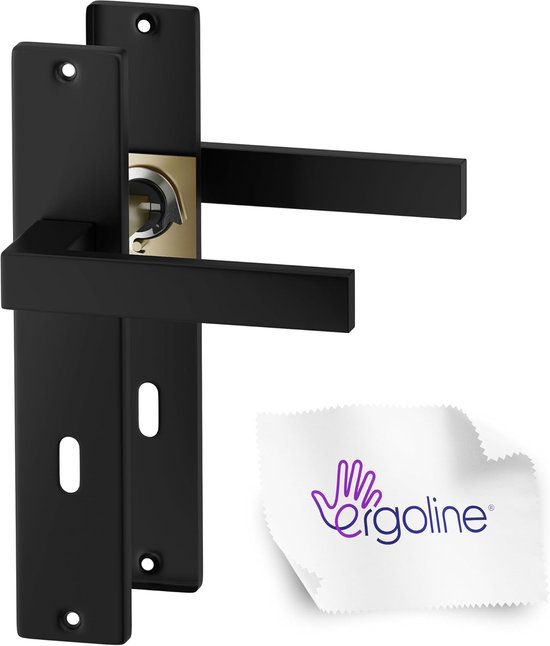 Line Deurbeslag set Binnendeur - Cube - Zwarte deurkruk - met sleutelgat SL56, deurgrepen voor kamerdeuren, Deurklink met schild, krukgarnituur, langschild deurkrukset, zwart mat