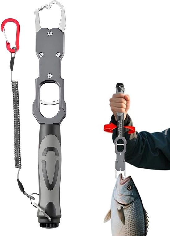 Lippengrijper Tool - Vis Gripper - Vissen Controleren - Geïntegreerde Weegschaal - Tot 18 Kg - Grijs