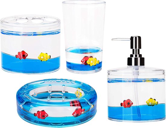 Locco Decor 4 Stuk Acryl Vloeibare 3D Drijvende Motion Badkamer Vanity Accessoire Set Vis