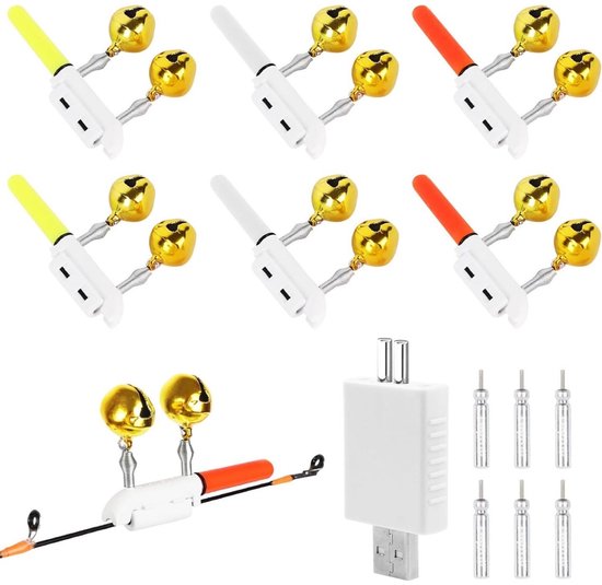 longziming -Elektronische Bitaanbijzer - Visalarm Met LED Licht - Hengeltop Indicator - Trillen En Knipperend Signaal - Schokbestendig En Lichtgewicht - Ideaal Voor Nachtvisserij - 6 Stuks