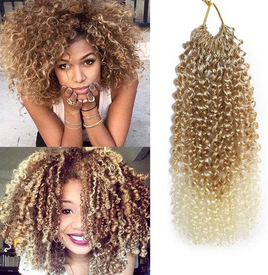 Looped Micro Kinky Curly Crochet Hair 8 Packs 8 Inch Yanky Twist Crochet Hair Kinky Twist Synthetic Wavy Curly Crochet Hair Extensions for Black Women (T27/613, 8packs 8inch)
