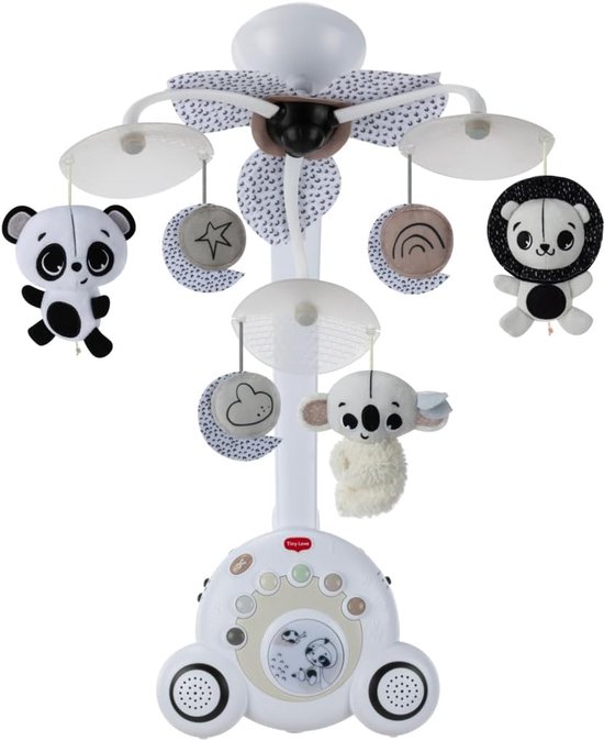 Love Soothe 'n Groove Mobile, 2-in- Musik Mobile Baby elektrisch, 0M+, in ein Mobile Babybett für unterwegs verwandelbar, visuelle Stimulation, 18 Melodien, 40 Minuten Musik, Black & White Décor