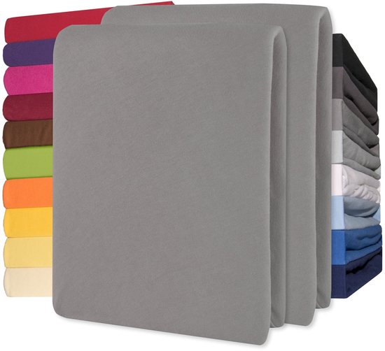 Lucina Hoeslakens 140x200-160x200 cm donkergrijs katoen hoeslaken Jersey Sheets