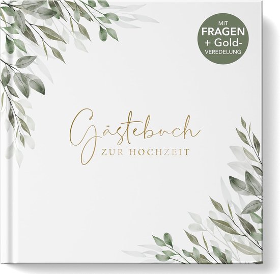 Luftundliebe Gastenboek voor bruiloft, met vragen om in te vullen, gastenboek, vintage gastenboek, goudfolie afwerking, bruiloftsgastenboek, hardcover - eucalyptus