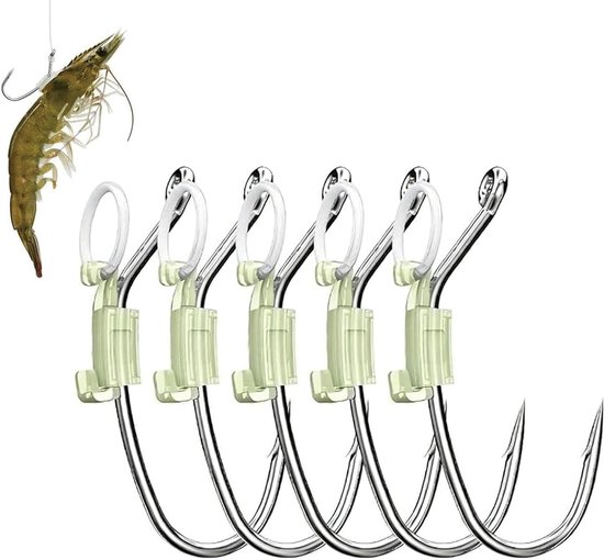 Luminous Bait Hooks voor Levende Garnalen, 5 Stuks, Nachtvissen, Sterke Vissersaccessoires voor Meerval, Groeper en Snoek van Merkloos