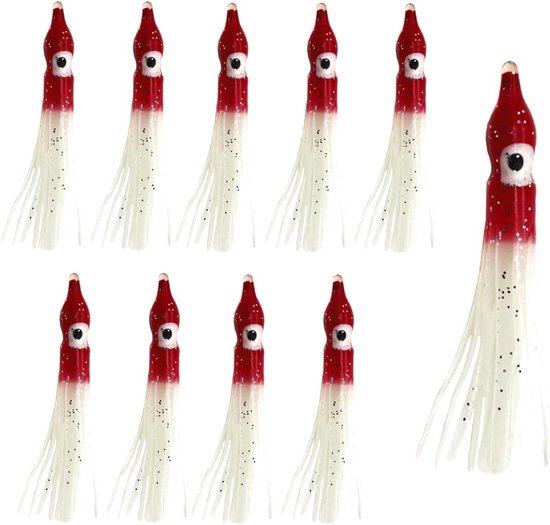 Luminous Octopus Drag Bait - 9 cm, 10 Stuks, Zachte Rubber Inktvis Aas voor Snoek en Forel, Geschikt voor Zout- en Zoetwater