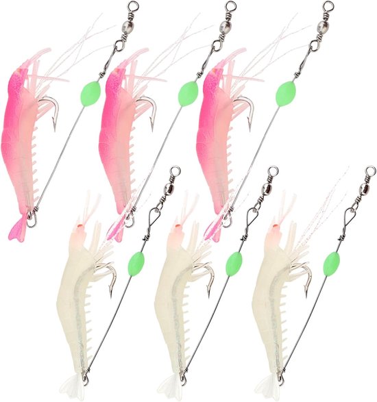 Luminous Soft Shrimp Lures voor Zoutwater Vissen, Kunstmatige Siliconen Aas met Haken voor Forel, Baars en Zalm