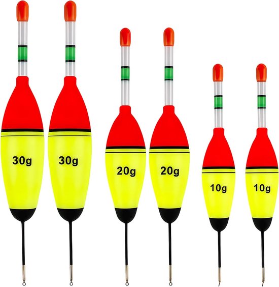 Luminous Vissersdobbers Set van 6 Stuks, Drijvende Foam Dobbers voor Snoek, Baars en Karper vissen