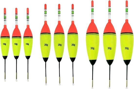 Luminous Vissersdrijvers Set van 9 Stuks, EVA Foam Float voor Snoek, Baars en Karper, Diverse Gewichten