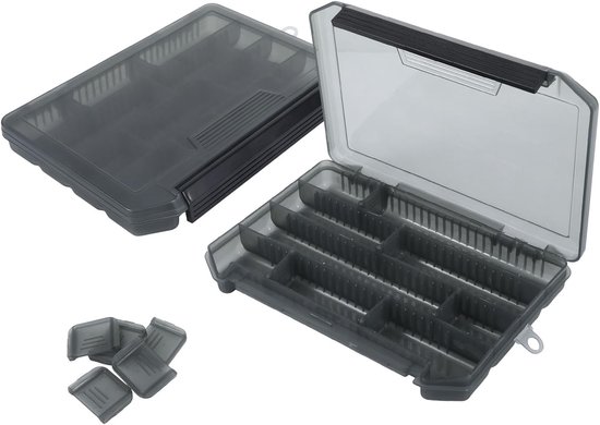 Lure Box voor Vissen, Plastic Visdoos met 10 Verstelbare Scheidingen, Ideaal voor Aas en Hengelsportaccessoires, Zwart