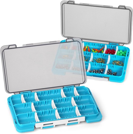 Lure Tackle Organizer met Verwijderbare Divers, 2-in-1 Visgerei Opbergdoos, Plastic Opslagbox met Verstelbare Scheiders voor Hengelsportaccessoires en Aas, Blauw