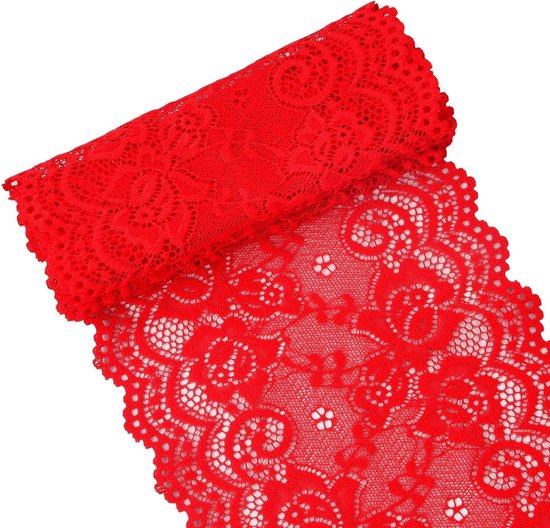 Luxe elastische kantband in rood voor creatieve projecten, naaien en decoratie