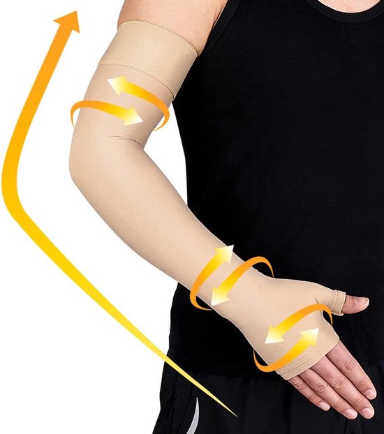 Lymfoedeem medische compressie arm sleeve dames en heren (1 stuk), 20-30 mmHg compressiemouw, handpalm, pols en arm, elleboogbandage, bandage voor artritis, tennisarm