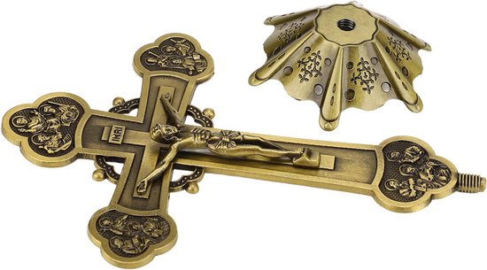 Lyrlody Crucifix Ornament, Vintage Metal Standing Decor met Basis (Bronzen)