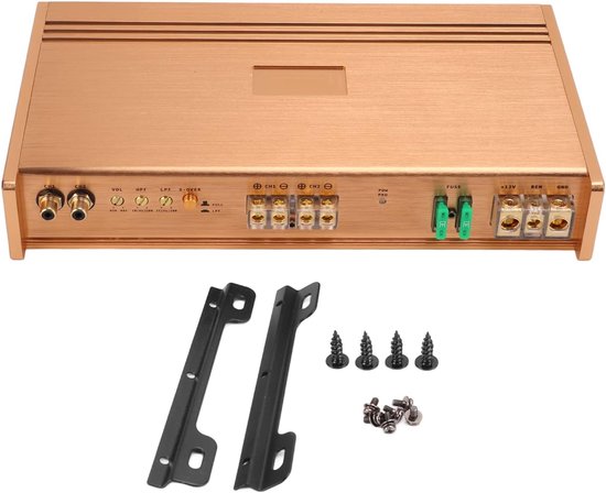 lyrlody Gouden Metalen Auto-audioversterker Hoog Rendement Universele Auto-stereoversterker 90 W Vermogen voor Autogeluidssysteem