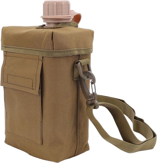 Lyrlody Heuptas voor Waterfles van 2 Liter, PVC Drinkrugzak met Verstelbare Riem, Lekvrije Fles en Opbergvak, Handsfree Drager voor Wandelen, Hardlopen, Fietsen, Reizen (Khaki)