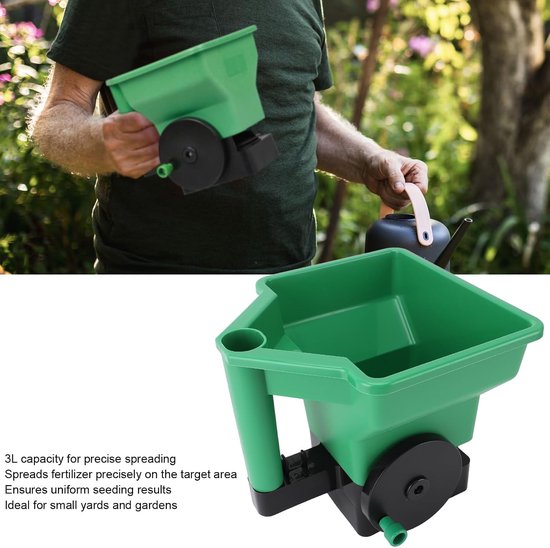 lyrlody Kleine Handmatige Spreider, Lichtgewicht Handheld Meststoffen Zouttuin Spreider met 3L -capaciteit, Handmatige Werking, Precieze Meststoffen, Compact en Lichtgewicht Ontwerp,