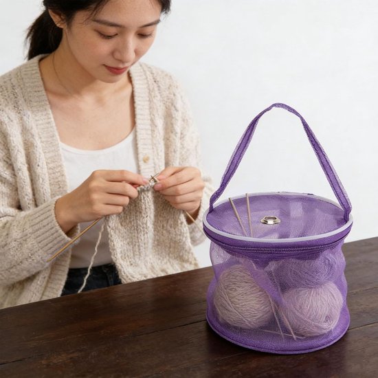 lyrlody Mini-garenopbergtas Nylon Gehaakte Brei-organizer 5,31 X 5,12 Inch met Grote Knoopsgaten Om Klitten Te Verminderen Draagbare Reisprojecttas voor Hobbyisten