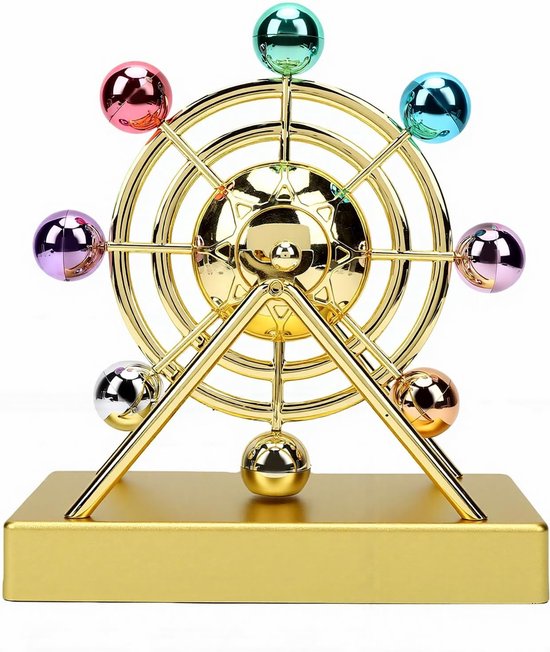 Lyrlody Perpetual Motion Windmolen, ABS Kinetisch Kunstwerk met Draaiende Balansballen, Werkt op Batterijen 21 X 9 X 24 Cm, Thuiskantoor Bureau Decor voor Volwassenen en Decoratiedisplay