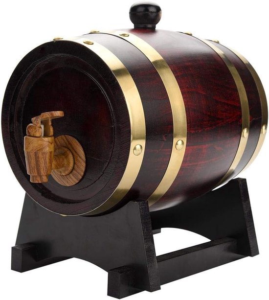 Lyrlody wijnflesdispenser, 1,5 l, eiken vat van kastanjevat met kraan voor het bewaren van wijn, brandy, whisky, enz.