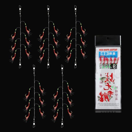 Mackerel Feathers Set - Vis Lure Rigs - Zeevissen - Lichtgevende Parels - 5 Packs - Licht