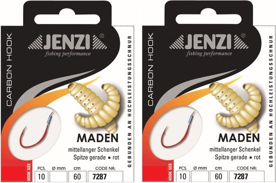 Madenhaken set 20 stuks - Tied maggots haken 60 cm - Haakmaat 10, 12, 14 & 16 - Inclusief gratis Petri Heil! stickers - ShopVlot