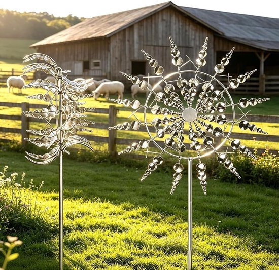 Magische metalen windmolen voor tuin en terras, 3D windspinner van roestvrij staal, unieke decoratie voor landschapsverlichting en buitenruimtes