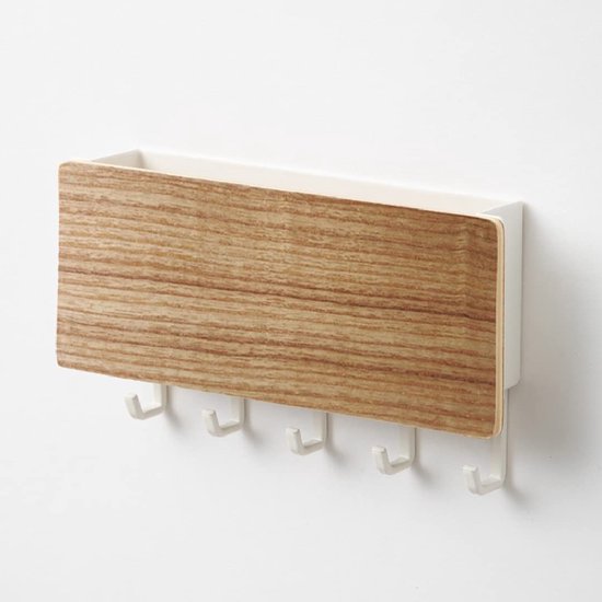 Mail Sorter Wall Mount Wood Key Holder Wall Mount Key Holder made of wood and metal with five plastic hooks to combine the mailing folder with the key hook. van Merkloos
