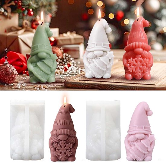 Mal Kerstmis kabouter, siliconen vormen gietvormen Kerstmis kabouter, Kerstmis kaarsvormen om te gieten, 3D kerstman siliconen vormen gietvormen voor kerstdecoratie
