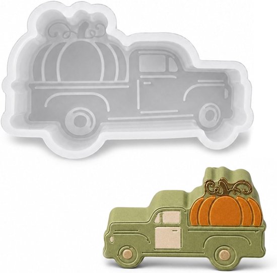 Mal Vintage vrachtwagen met pompoen Flexibel siliconen voor DIY herfstdecoraties 3D retro vrachtwagen mal Geschikt voor was gips epoxyhars decoratieve zeep Veelzijdig