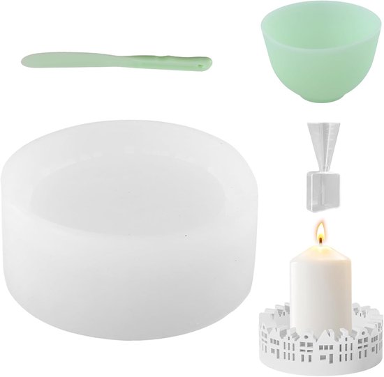 mal voor kaarsenhouder, huisvormige holle harsvorm met kom stok lepel, 9,5 x 9,5 x 4 cm, voor gips epoxy kerst Home Deco