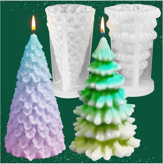 Mal voor Kerstmis, 2 stuks siliconen gietvormen voor Kerstmis, gietvormen, siliconen vorm, kerstboom, kaarsvormen om zelf kaarsen, zeep, gips, knutselwerk (A)