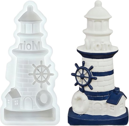 mal vuurtoren 3D gietvorm voor kaarsen en epoxyhars, siliconen mallen, maritieme decoratie, gipsvorm om te gieten, doe-het-zelf knutselen, zomer, nautisch
