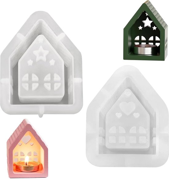 Mallen, 1x huis met ster + 1x huis met hart siliconen mal voor Kerstmis, siliconen mallen voor kandelaars, gips mallen