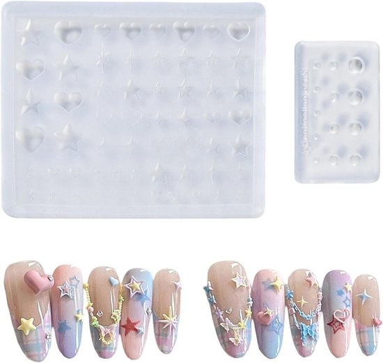 Mallen 2 Stuks Herbruikbare Ronde Hart Stervormige Nagels Art Gereedschap Siliconen Mal Voor Nagels Ontwerp Decoratie Diy Hars Craft Accessoires