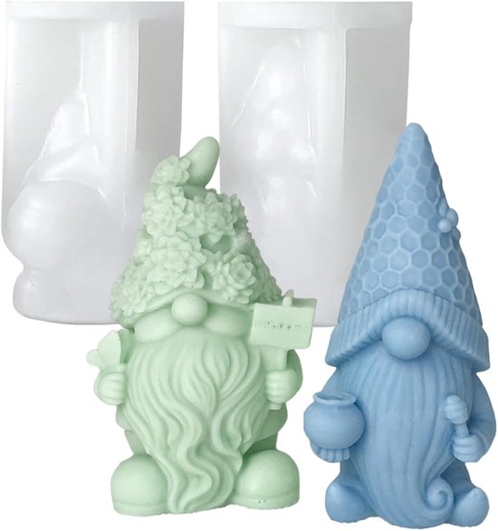 Mallen 2 stuks kerstdwerg, kaarsvorm voor gnoom om te knutselen, gnoom in siliconen vorm, voor het maken van kaarsen, aromastenen, chocolade, kerstdecoratie.