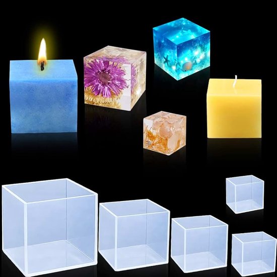 Mallen 2,2/3,3/4,4/5,4/6,4cm Clear Cube Resin Mold Vierkant Siliconen Mal Sieraden Epoxy Gietvorm voor DIY Kaars Zeep Huisdecoratie (2,2/3,3/4,4/5,4/6,4cm)