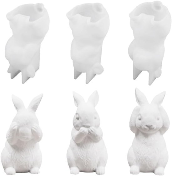 Mallen, 3 stuks horen, zien spreken, geen siliconen 3D konijnenmallen voor epoxyhars ambachten zeep klei kaarsen maken