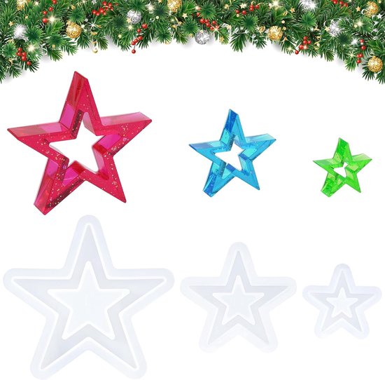 Mallen, 3 Stuks Silicone Kerstmis Star Casting Mallen, Silicone Casting Mallen Ster Casting Mallen, Ster Casting Mallen, Gips Casting Sterren