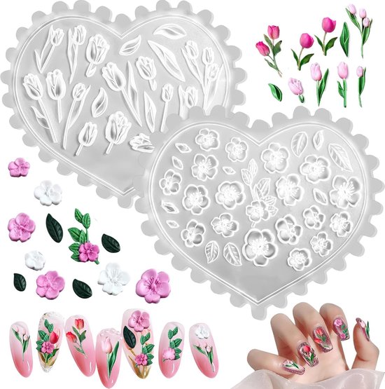 Mallen 3D gel siliconen, bloemenbedels tulpen sakura nagelbedels bloemen gesneden mal manicure decoratie snijsjablonen vrouwen doe-het-zelf accessoires benodigdheden