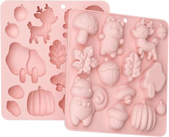 Mallen, 6 motieven: eekhoorn, hert, , paddenstoel, blad, pompoen, gietvorm voor cake, chocolade, zeep, ijs, multifunctioneel, herbruikbaar, robuust