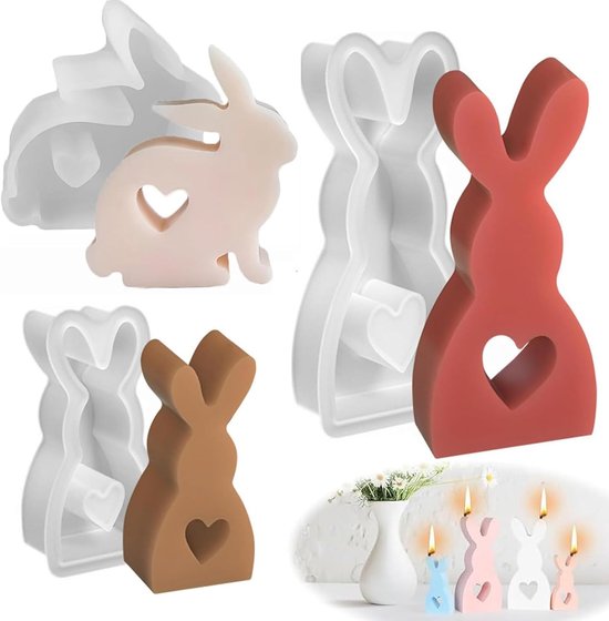 Mallen Bunny Candle Malls Zeep Mallen Siliconen Bakvorm Oren Konijn Mold voor Cake Chocolade Zeep Wax Kaarsen Pasen Geschenken Wit