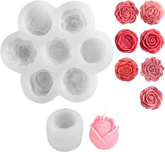 Mallen Silicone Rozen Anjer Pioen | 3D Siliconen Vormen met Bloemen, Siliconen Vormen In Bloemen- en Rozenvorm voor Fondant, Chocolades, Glazuur, Geurkaarsen