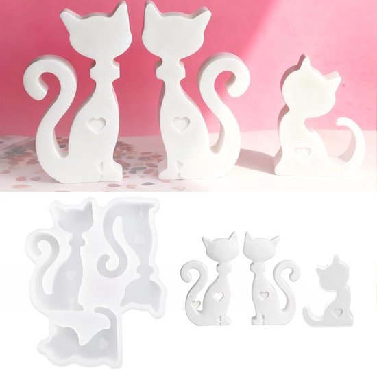 Mallen siliconen, 3D siliconen vorm kat, gietvormen gips, gietvormen Kerstmis, siliconen vormen voor epoxyhars, gips, zeep en kerstdecoratie